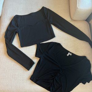 Bundle of 2 Going Out Tops, Long Sleeve & Short Sleeve, Black, Small